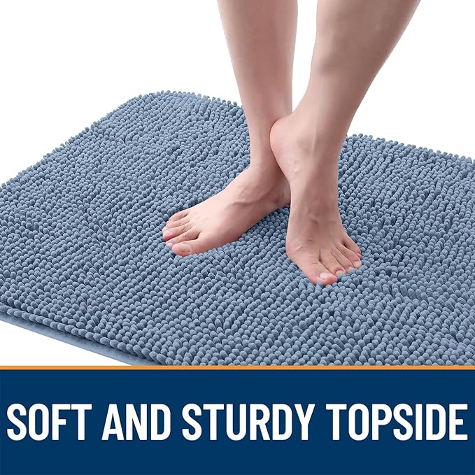 OLANLY Dog Door Mat for Muddy Paws 30x17, Absorbs Moisture and Dirt, Absorbent Non-Slip Washable Doormat, Quick Dry Chenille Mud Mat for Dogs, Entry Indoor Entryway Carpet for Inside Floor, Airy Blue