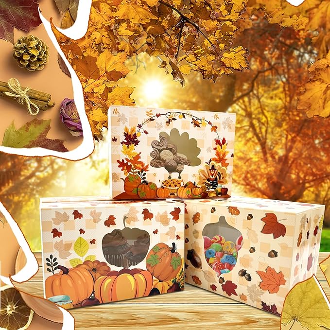 24pc Fall Cookie Boxes with Window, Autumn Maple Leaf Cookie Gift Cardboard Paper Treat Boxes for Fall Harvest, Wedding, Thanksgiving Party Supplies