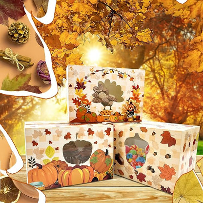 24pc Fall Cookie Boxes with Window, Autumn Maple Leaf Cookie Gift Cardboard Paper Treat Boxes for Fall Harvest, Wedding, Thanksgiving Party Supplies