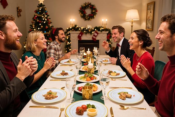 WELLIFE 350Pcs Gold Plastic Plates for 50 Guests - Plastic Dinnerware Set, Includes 100 Party Plates,150 Gold Silverware Disposable,50 Napkins,50 Cups,Disposable Plates for Party and Christmas