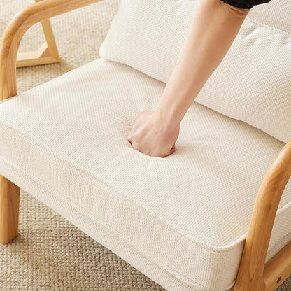 Bonnlo Coarse Linen Beige Mid Century Modern Accent Chair, Soild Wood Padding Lounge Armchairs Side Sitting Chairs for Living Room, Bedroom, Guest Room