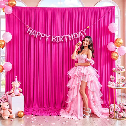 10 Panels Fuchsia Backdrop Curtain for Parties Birthday Party Wrinkle Free Hot Pink Photo Curtains Backdrop Drapes Fabric Decoration for Wedding 50ft(W) x 10ft(H)