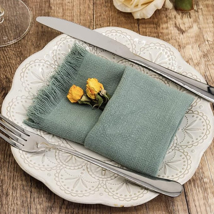 Handmade Cloth Napkins with Fringe,18 x 18 Inches Cotton Linen Napkins Set of 4 Versatile Handmade Square Rustic Fringe Napkins for Dinner, Wedding and Parties, Sage Green