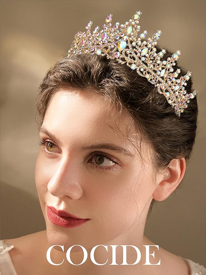 COCIDE Gold Tiara and Crown for Women Crystal Queen Crowns Princess Rhinestone Tiaras for Girl Bride Wedding Hair Accessories for Bridal Birthday Party Prom Halloween Costume Cosplay
