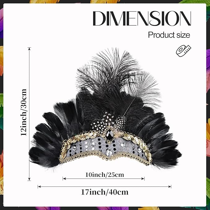 Women's Carnival Feather Headpieces Sequin Headdress for Wedding Masquerade Party Cosplay Feather Headbands