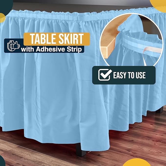 Exquisite Ruffle Table Skirt Light Blue 2 Pack 14 Ft Long Table Skirts for Rectangle Tables 6ft Plus or Round Tables Skirts with Adhesive Strip for Gender Reveal Decor & Happy Birthday Parties