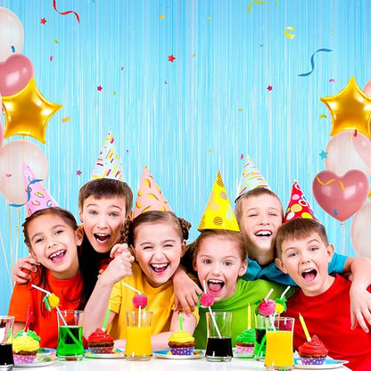 Macaron Light Blue Tinsel Backdrop Foil Fringe Curtains - 2 Packs Door Streamers Backdrop for Birthday Door Decorations, Party Supplies for Bachelorette, Graduation, Christmas, Disco Decor