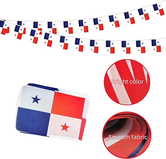 Panama Small String Flags, 50 Feet 38 Pcs Panamanian Pennant Banner Bunting Flags, Patriotic Events, Independence Day, Country Festival, Commemoration, Decorations (Panama)