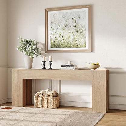 Extra Long Sofa Console Table for Entryway Living Room, 79-Inch Farmhouse Wood Behind Couch Table, Rectangular Accent Console with Wooden Double Base for Hallway Foyer Entrance, Light Oak