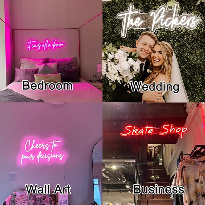 Custom Neon Sign, Personalized Handmade LED Name Logo Neon Lights Customizable for Kids Girls Room Bedroom Wall Decor Xmas Present, Wedding Birthday Party, Bar Shop Office Business (16-60")