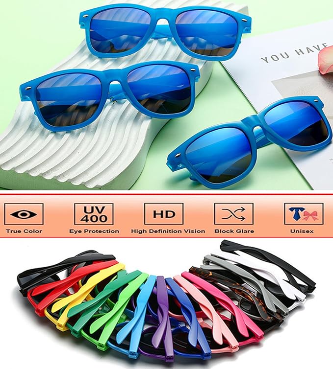 Fsmiling Blue Sunglasses Bulk Adult Party Sunglasses 80s Glasses Shades for Men Women Party Favors-30Pack,UV Protection