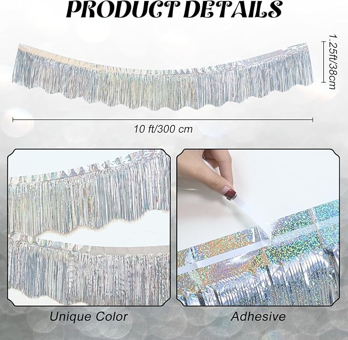 LOLStar 6 Pack Silver Foil Fringe Garland Christmas Party Decorations, 59Ft Tinsel Streamers Shiny Silver Wall Hanging Tinsel Fringe Banners for Wedding Birthday Anniversary New Year Party Decor