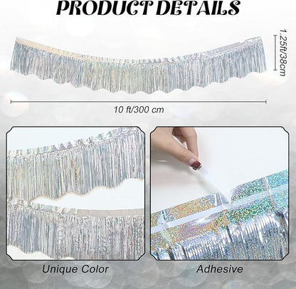 LOLStar 6 Pack Silver Foil Fringe Garland Christmas Party Decorations, 59Ft Tinsel Streamers Shiny Silver Wall Hanging Tinsel Fringe Banners for Wedding Birthday Anniversary New Year Party Decor