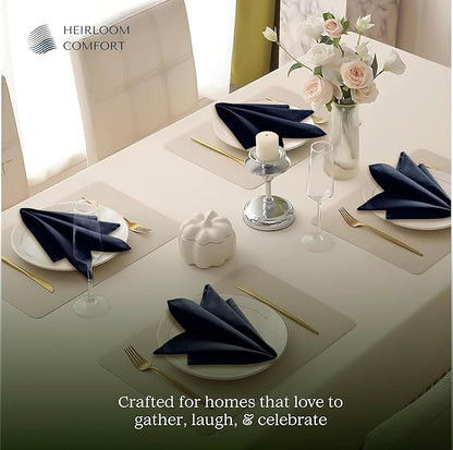 Navy Blue Cloth Napkins 18x18 Inch - Set of 12-100% Cotton, Soft, Absorbent, Washable, Reusable - Elegant Table Linen with Hemstitch Mitered Edges for Weddings, Dinner, Holiday