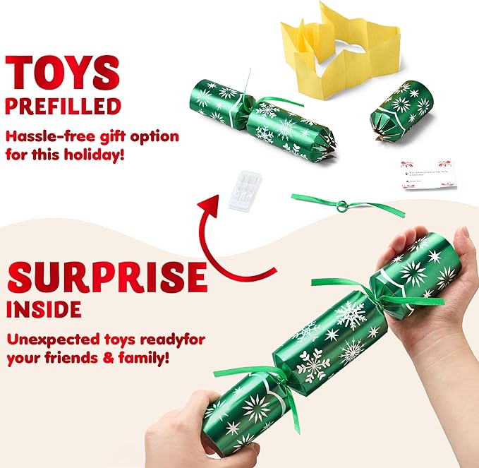 JOYIN 10 Pack Christmas Non-Snap Party Favor, Red & Green Snowflake Table Favor Includes Party Hat, Jokes & Gifts, Christmas Table Decorations for Holiday Dinner Traditions Party Supplies