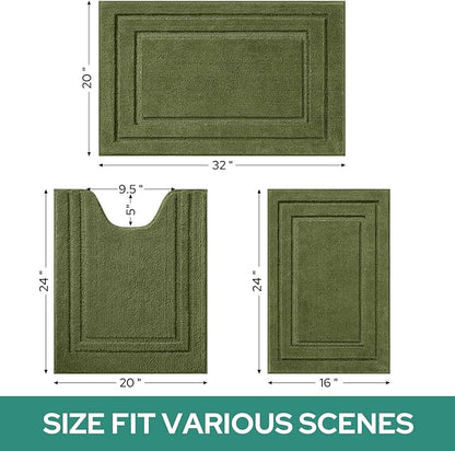 HOMEIDEAS Bathroom Rugs Sets 3 Piece, Super Soft and Absorbent Non Slip Microfiber Toilet Bath Mat with U-Shaped (Sage Green)