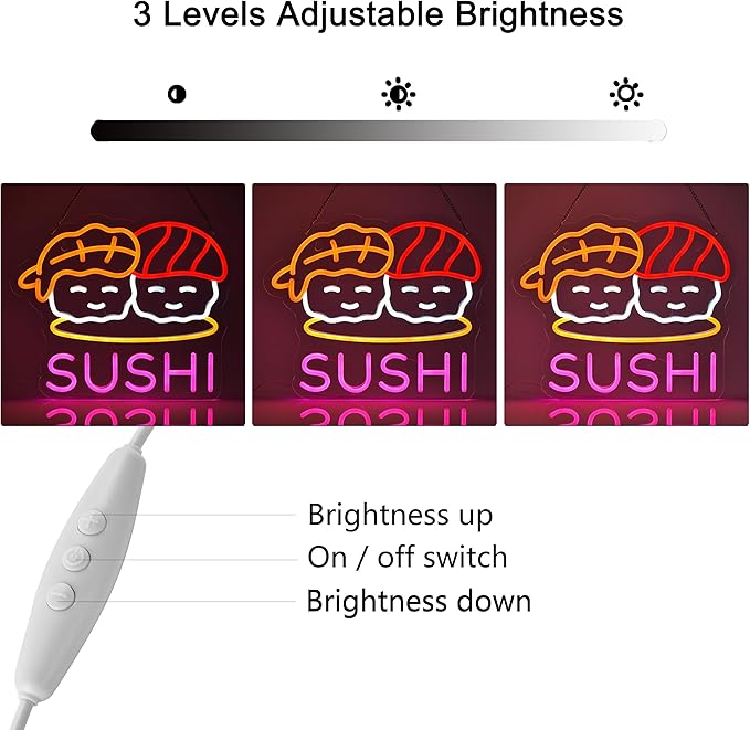 Sushi Neon Sign for Wall Decor Led Neon Lights for Business Light Up Sign 15" x 12.6" USB Powered for Home Bar Kitchen Japanese Restaurant Supermarkets Decoration