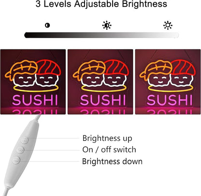 Sushi Neon Sign for Wall Decor Led Neon Lights for Business Light Up Sign 15" x 12.6" USB Powered for Home Bar Kitchen Japanese Restaurant Supermarkets Decoration