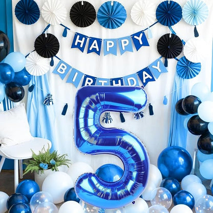 Navy Blue Balloon Number 5, 40 Inch Large Self Inflating Foil Mylar Number Balloons 0-9 for Boys Women, Dark Royal Blue Digital 5 Helium Balloon for Men 5th Birthday Decorations Graduation 2025 Party