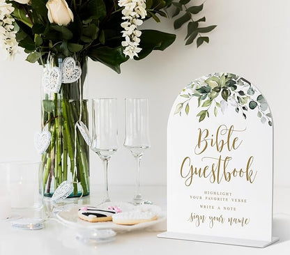 Bible Guestbook Sign, Greenery Gold Bridal Shower Decorations, Wedding Guest Book Alternative, Wedding Signs for Ceremony and Reception, Engagement Party Decor, Wedding Table Acrylic Decor - 37
