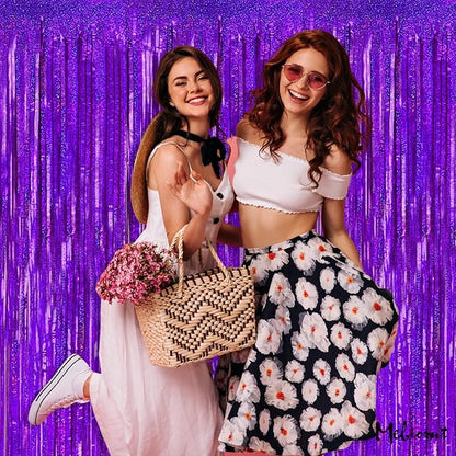 4 Pack 3.2Ft x 8.2Ft Purple Fringe Curtain Backdrop, Sparkle Metallic Tinsel Foil Fringe Streamers Background for Photo Booth Birthday Wedding Baby Shower Halloween Christmas Party Decorations