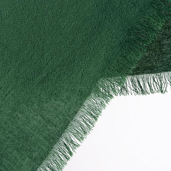 12 Pack Dark Green Cotton Linen Napkins with Fringe Christmas Green Cloth Napkins Set of 12 Boho Handmade Holiday Napkins Bulk for Wedding Baby Shower Christmas, 17 x 17 Inches