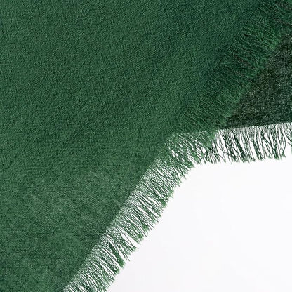 12 Pack Dark Green Cotton Linen Napkins with Fringe Christmas Green Cloth Napkins Set of 12 Boho Handmade Holiday Napkins Bulk for Wedding Baby Shower Christmas, 17 x 17 Inches