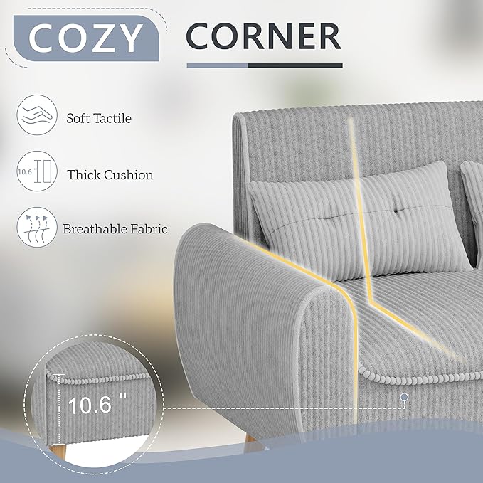 Shintenchi Small Modern Loveseat Couch Sofa, Mid Century Fabric Upholstered 2-Seat Sofa Couch Love Seats Furniture for Small Space,Living Room,Studio,Apartment with 2 Pillows,Light Grey
