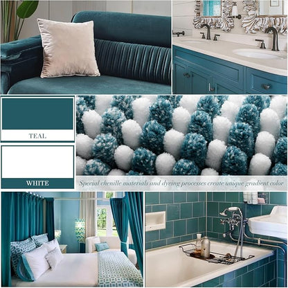 BSICPRO Bathroom Rugs and Mats Sets, 2 Piece Thick Absorbent Chenille Bath Mat Rug Set Non Slip, Soft Shaggy Bath Room Floor Mats for Bathroom, Machine Washable (Teal, 20" x 32" Plus 16" x 24")