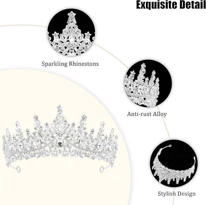 TAROSE Silver Tiaras for Women and Girls, Crystal Gold Crowns for Women, Hair Accessories for Bride/Halloween/Prom/Birthday