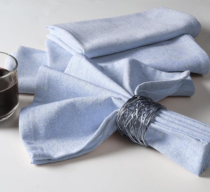 Native Fab Solid Cloth Napkin Set of 12, 100% Chambray Cotton, Washable, Reusable Dinner Cloth Napkin 17x17 inches, Table Decor Napkins for Dinner, Events, Sky Blue