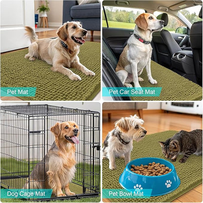 OLANLY Dog Door Mat for Muddy Paws 44x32, Absorbs Moisture and Dirt, Absorbent Non-Slip Washable Doormat, Quick Dry Chenille Mud Mat, Entry Indoor Entryway Carpet for Inside Floor, Willow Green