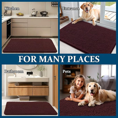 OLANLY Dog Door Mat for Muddy Paws 48x30, Absorbs Moisture and Dirt, Absorbent Non-Slip Washable Doormat, Quick Dry Chenille Mud Mat for Dogs, Entry Indoor Entryway Carpet for Inside Floor, Russet