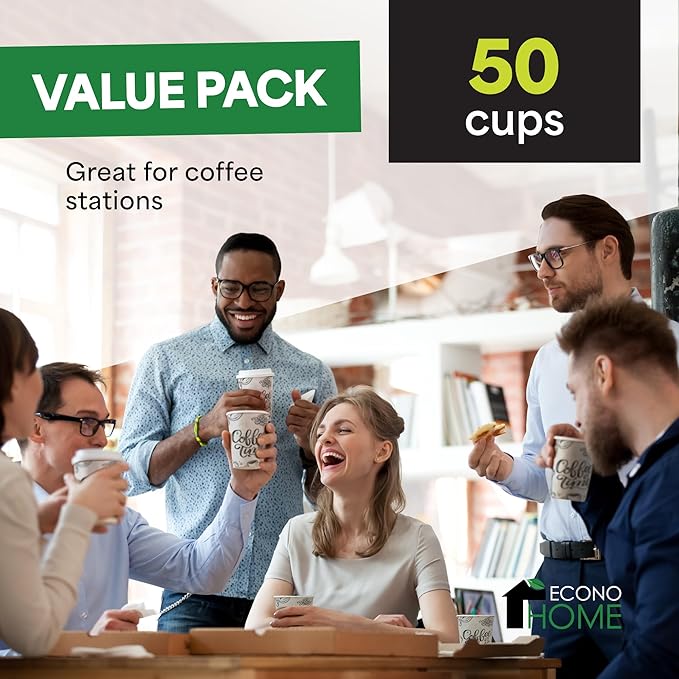 EconoHome 10 oz 50 Pack Disposable Coffee Paper Cups - Paper Cups for Hot and Cold Drinks, Tea, Water, and Juice