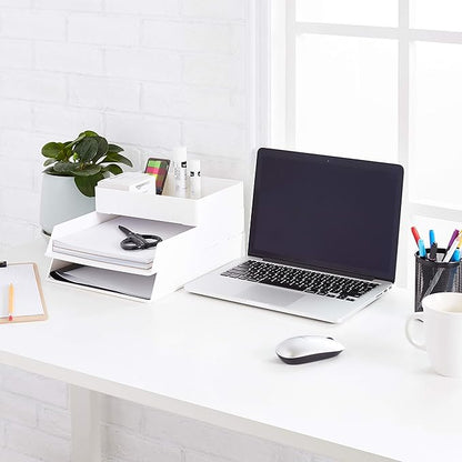 Amazon Basics Rectangular Plastic Desk Organizer with Storage Trays, Accessory Tray, Drawer Organizer, 9.4 x 6.7 x 2 inch, White