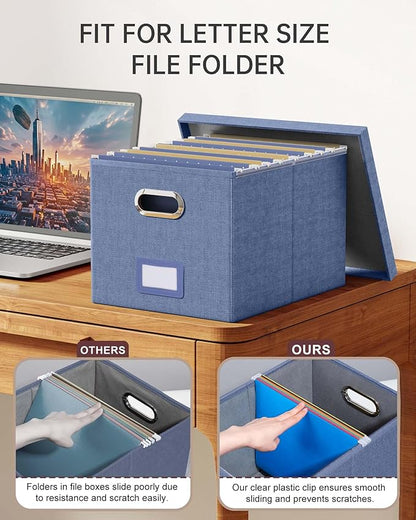 Oterri File Organizer with Lid, File Box, File Cabinet for Letter File Folder Storage, Hanging File Organizer for Office/Decor/Home,Document Organizer, 1 Pack,Blue-Box Only