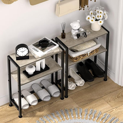 Narrow Side Table for Small Space, 2-Tier Small End Table with Shelf Holder, Slim Nightstand, Skinny Snack Couch Table in Living Room, Bedroom, Study, Kitchen and Balcony (Greige)