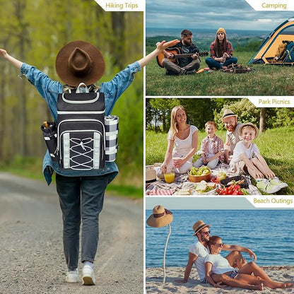 Hap Tim Picnic Basket Backpack for 4 Person with Blanket, Insulated Leakproof Cooler Compartment, Wine Holder, Cutlery Set, Engagement Gifts for Couples, White Elephant Gift Ideas, Black (36221-DG)