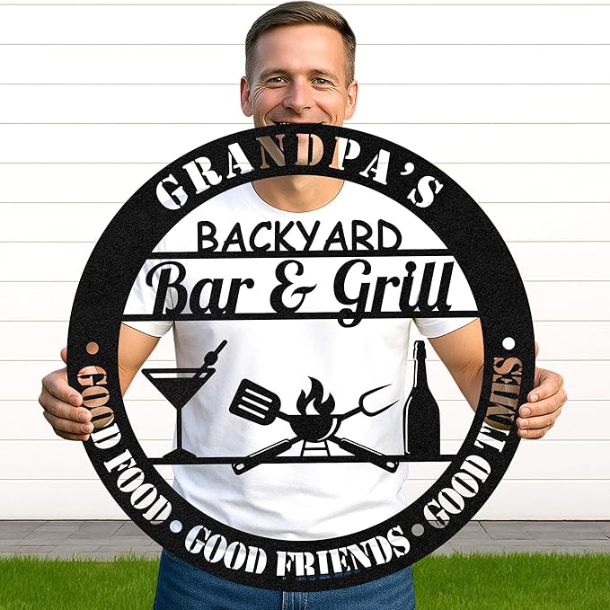 Custom BBQ Cooking Metal Sign, Personalized Name Cut Grill Wall Art for Outdoor Kitchen, Rustic Backyard Patio Gift