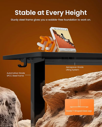 ErGear Height Adjustable Electric Standing Desk, 55 x 28 Inches Sit Stand up Desk, Memory Computer Home Office Desk, Carbon Fiber Black