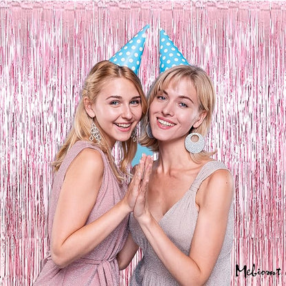 4 Pack Pink Fringe Curtain Backdrop, 3.2Ft x 8.2Ft Metallic Tinsel Foil Fringe Streamers Background for Photo Booth Birthday Wedding Baby Shower Carnival Easter Mother’s Day Party Decorations