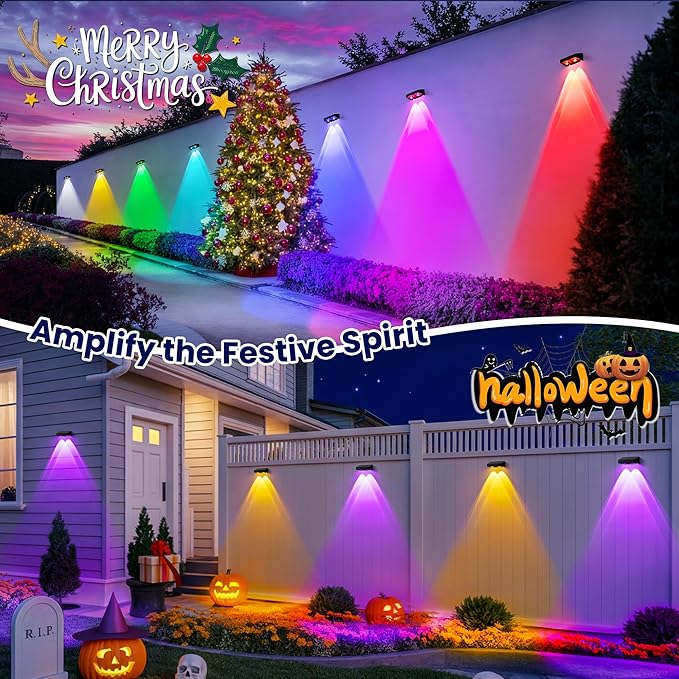 Solar Fence Lights Outdoor,50 LM 11 Modes & 9 Colors Solar Lights with Brighter LED Focus Lens Waterproof IP65 for Wall Backyard Deck Patio Porch Step Railings Pool Decor（20 Pack）
