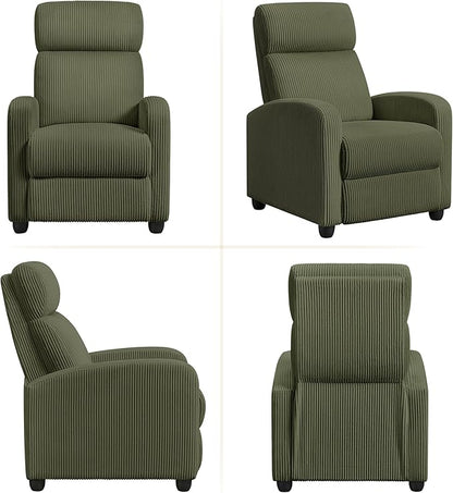 Yaheetech Corduroy Recliner Chair Single Sofa Home Theater Seating Adjustable Modern Reclining Chair for Living Room Bedroom Home Theater Dark Green