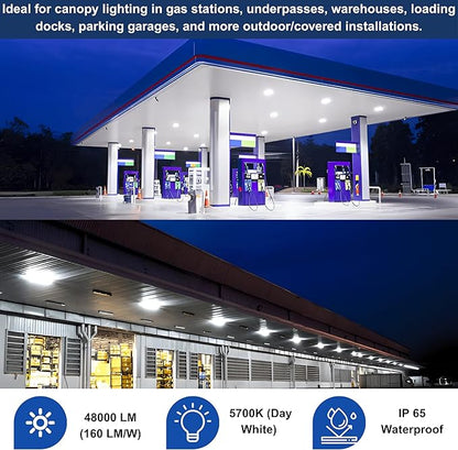 300W LED Canopy Light, Waterproof Parking Lot Lights for Outdoor, Warehouse, Gas Station, Carport, Auto Shop - 5700K Daylight, 48000LM, 100-277V