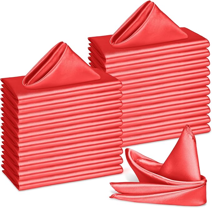 Bailarina 120 Pack Red Satin Napkins,17x17 Inches Wedding Napkins Square Soft Silky Table Napkins Bulk Decorative Elegant Cloth Napkin for Party Decoration, Banquet,Wedding,Graduation