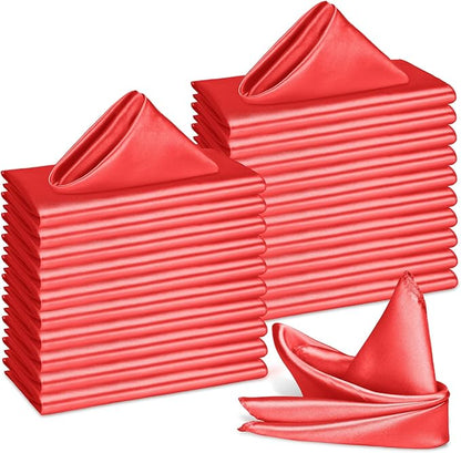 Bailarina 80 Pack Red Satin Napkins,17x17 Inches Wedding Napkins Square Soft Silky Table Napkins Bulk Decorative Elegant Cloth Napkin for Party Decoration, Banquet,Wedding,Graduation