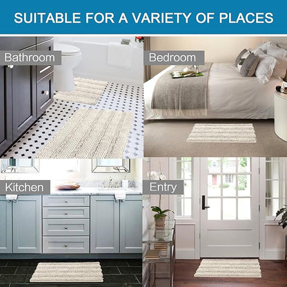 H.VERSAILTEX Bathroom Rugs Bath Rug Set 2 Piece Bathroom Contour Rug Toilet Mat Sets Non Slip Contour Bath Rug Ultra Thick Water Absorbent Striped Bath Mats Washable(20" x 32" Plus 20" x 20" U, Ivory)