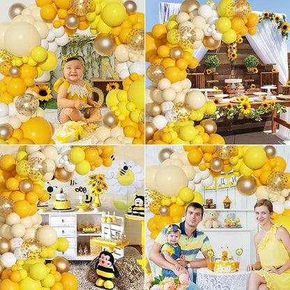 Ouddy Party Yellow Gold Balloons Arch Garland Kit, Different Sizes 18 12 10 5 Inch Mustard Pastel Yellow White Latex Metallic Confetti Balloon for Sunflower Bee Baby Shower Birthday Party Decorations