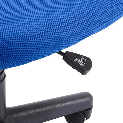 Amazon Basics Low Back Office Chair, Breathable Mesh, Height Adjustable, Padded Seat, Rolling Wheels, Swivel, Blue, 21.25" D x 22.5" W x 38" H
