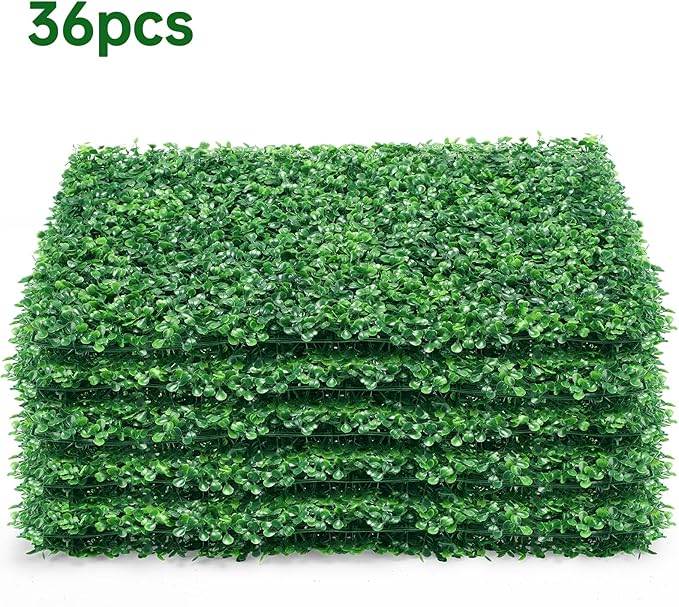 ZXMOTO Artificial Boxwood Hedge Panels 36PCS Topiary Hedge Plant Faux Grass Wall Decoration Faux Greenery Wall Panel for Indoor Outdoor Garden Backyard Decor (23.6"x15.7"(36 Pack))